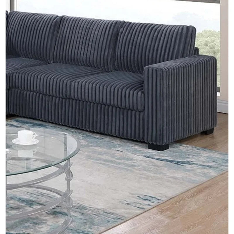 Elegantes 4-teiliges Sektionssofa Dunkelgrau Einarmiges Loveseat Eckkeil Armloser Stuhl Cordbezogen L-förmige Plüschcouch