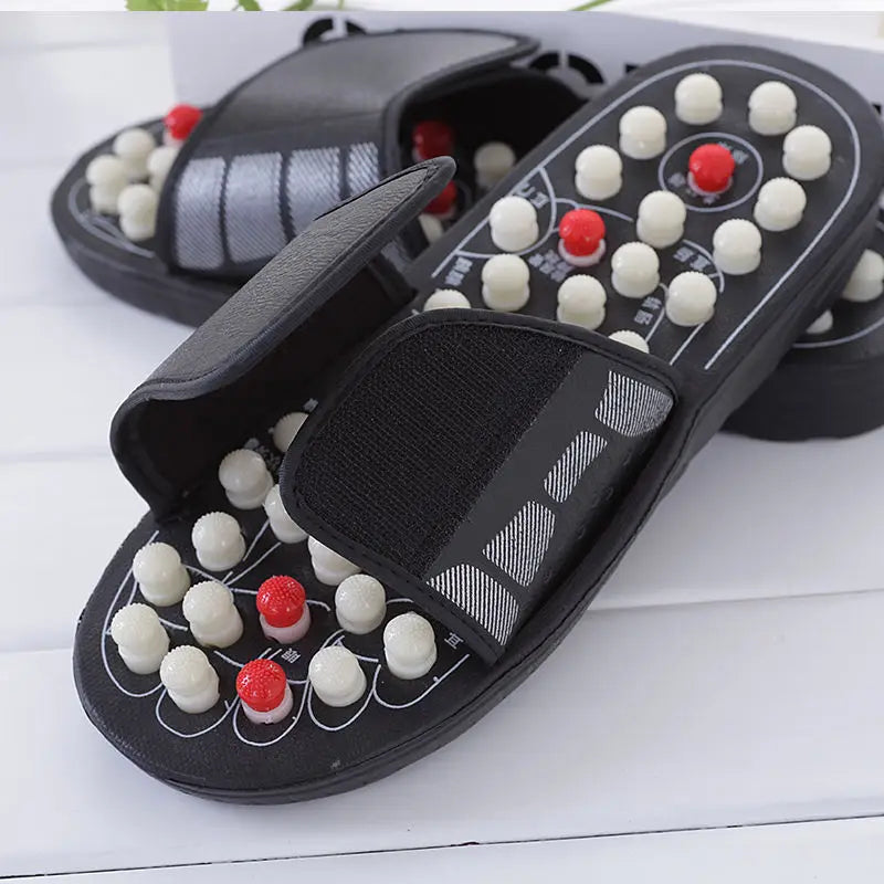 Health care Wooden base acupunture foot massage slippers natural stone acupoint massage slippers