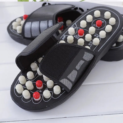 Health care Wooden base acupunture foot massage slippers natural stone acupoint massage slippers