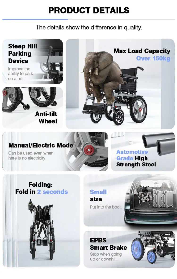 2024 Hot Sale Indonesia Ultra Lightest Cheap Steel Wheel Chair Travel Beach Foldable Portable Electric Wheelchair For Adults