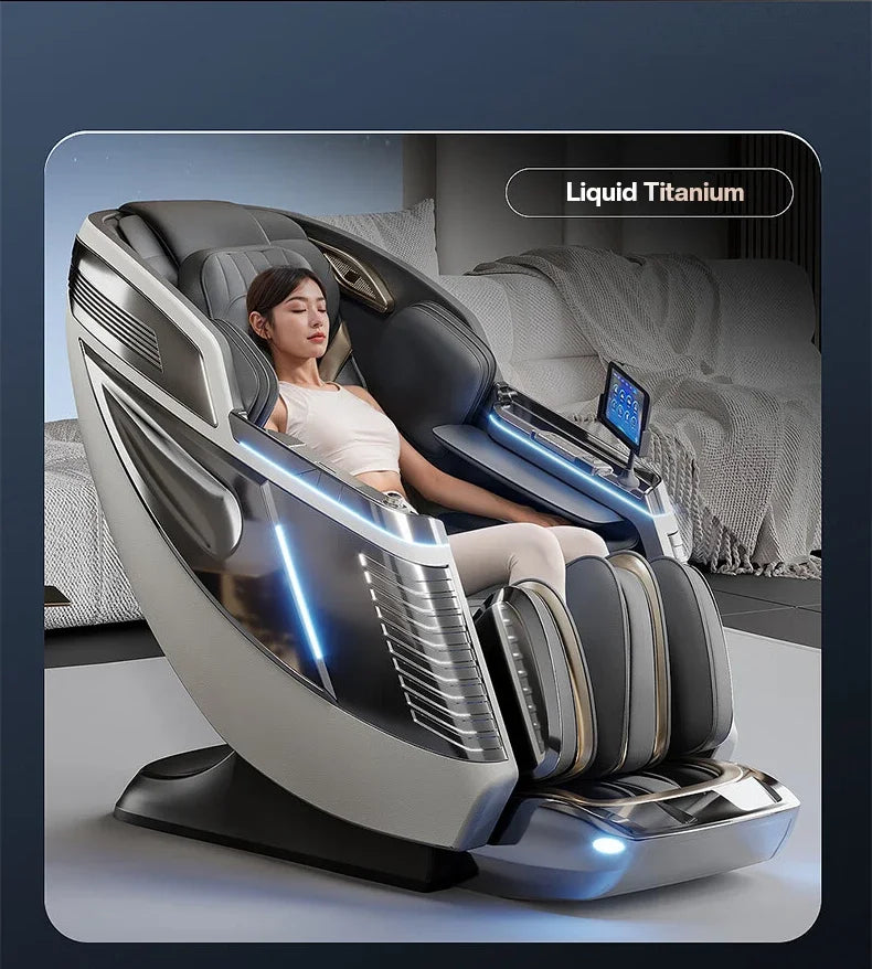 4D+3D-Massagesessel Ganzkörper-Massagesessel mit Schwerelosigkeitsfunktion, SL-Track, Shiatsu-Massage, Bodyscan, Fußrollen, Dehnfunktion, Heizfunktion