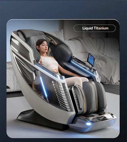 4D+3D-Massagesessel Ganzkörper-Massagesessel mit Schwerelosigkeitsfunktion, SL-Track, Shiatsu-Massage, Bodyscan, Fußrollen, Dehnfunktion, Heizfunktion