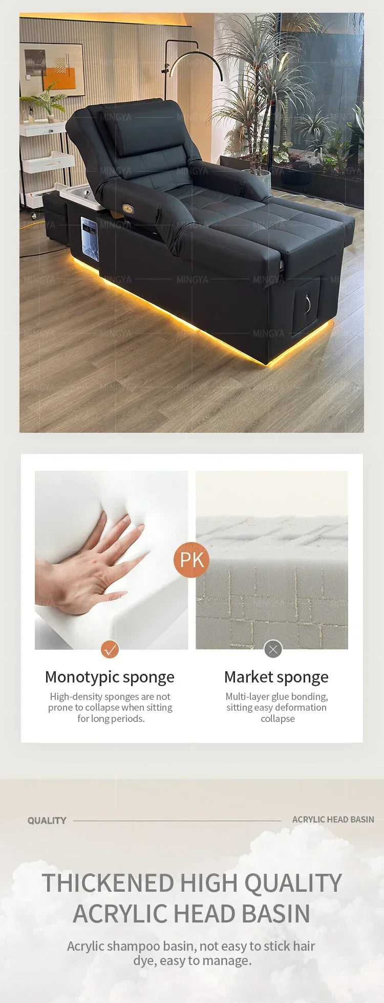 2025 Foot Spa Pedicure Shampoo Bed Modern Beauty Salon Back Lift Hair Washing Head Massage BED