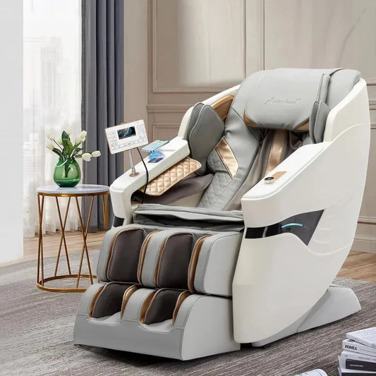 Ganzkörper-Massagesessel, SL-Track Zero-Gravity-Massagesessel mit Heizung, Bluetooth-Lautsprecher, KI-Sprachsteuerung, Weiß