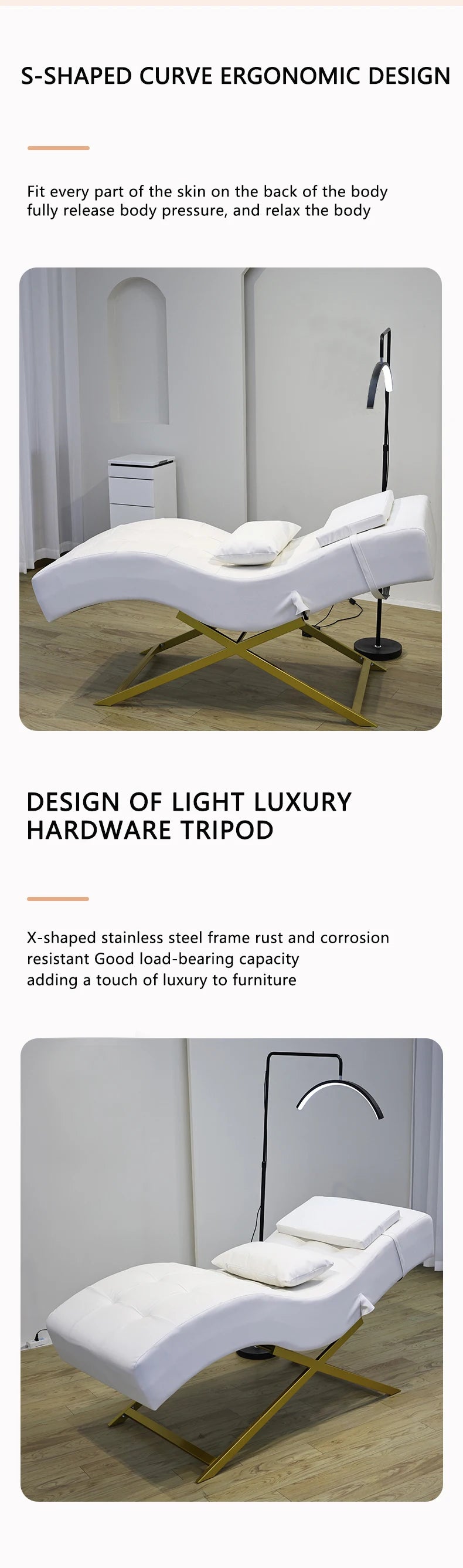 Luxury modern design white curved velvet facial bed spa massage lash bed for beauty salon
