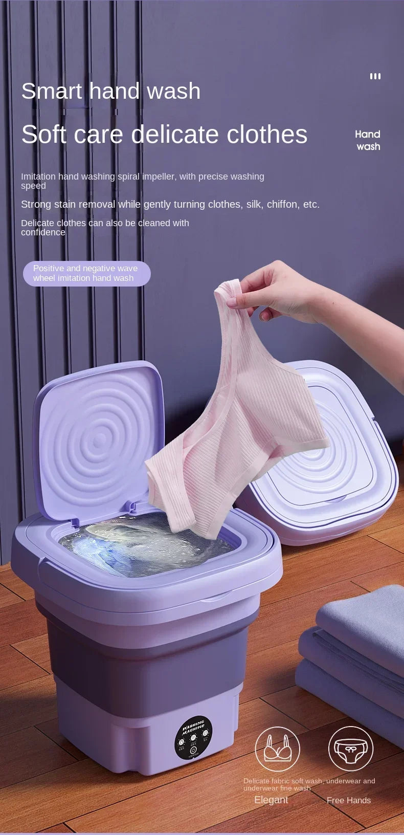 Kleine tragbare, faltbare 8-Liter-Waschmaschine mit Rotations-Wäschetrockner, für Socken, Unterwäsche, Slips, Mini-Haushaltswaschmaschine