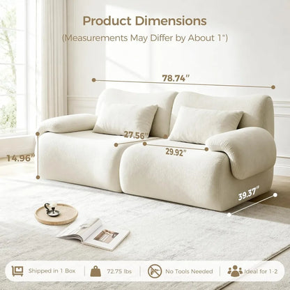 79" knochenloses Cloud Sofa, modulares Ecksofa mit Wurfkissen, tiefes Ecksofa 2-Sitzer für Wohnzimmer