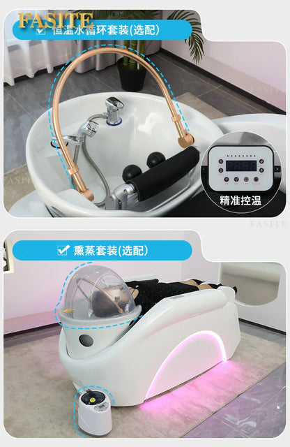 Automatic intelligent electric massage shampoo bed barber shop hair beauty hair treatment fumigation integrated bed