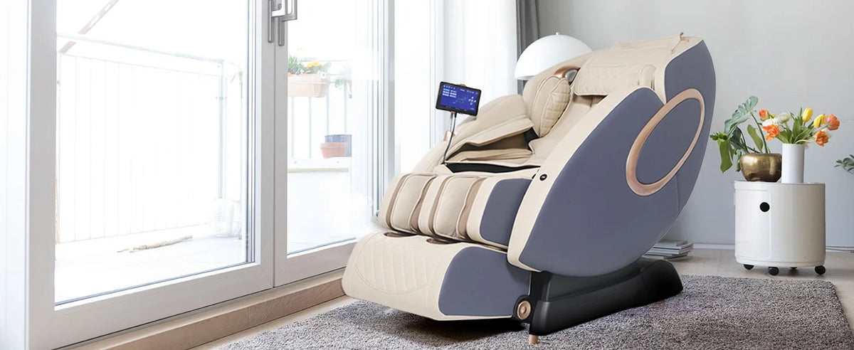 APP-Steuerung 4D-Massagesessel SL-Track Ganzkörper-Shiatsu-Massagesessel Zero Gravity mit Yoga-Stretching-Fußmassageroller