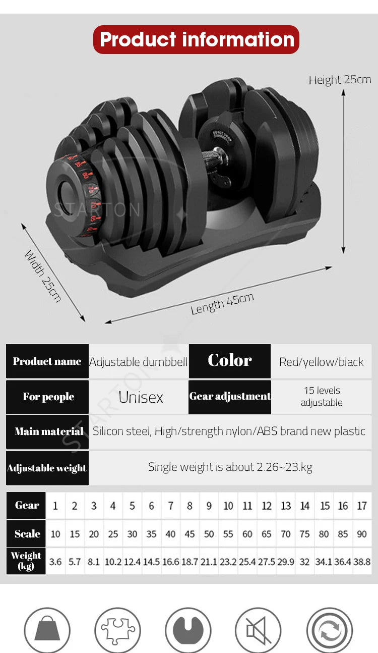 Home Gym Commercial Weightlifting Exercise Equipment Customizable Commercial Rack 24kg 40kg Adjustable Dumbbells Set
