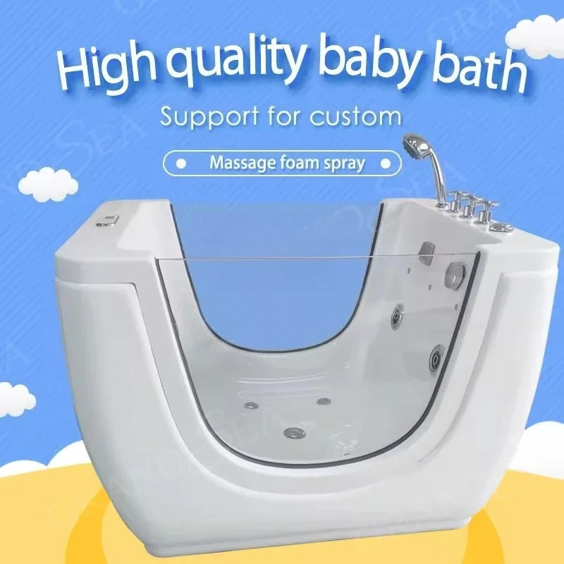 Freistehende Kinderbadewanne mit Temperaturregelung und Massagefunktion, geeignet für Spas und Wellnesszentren.