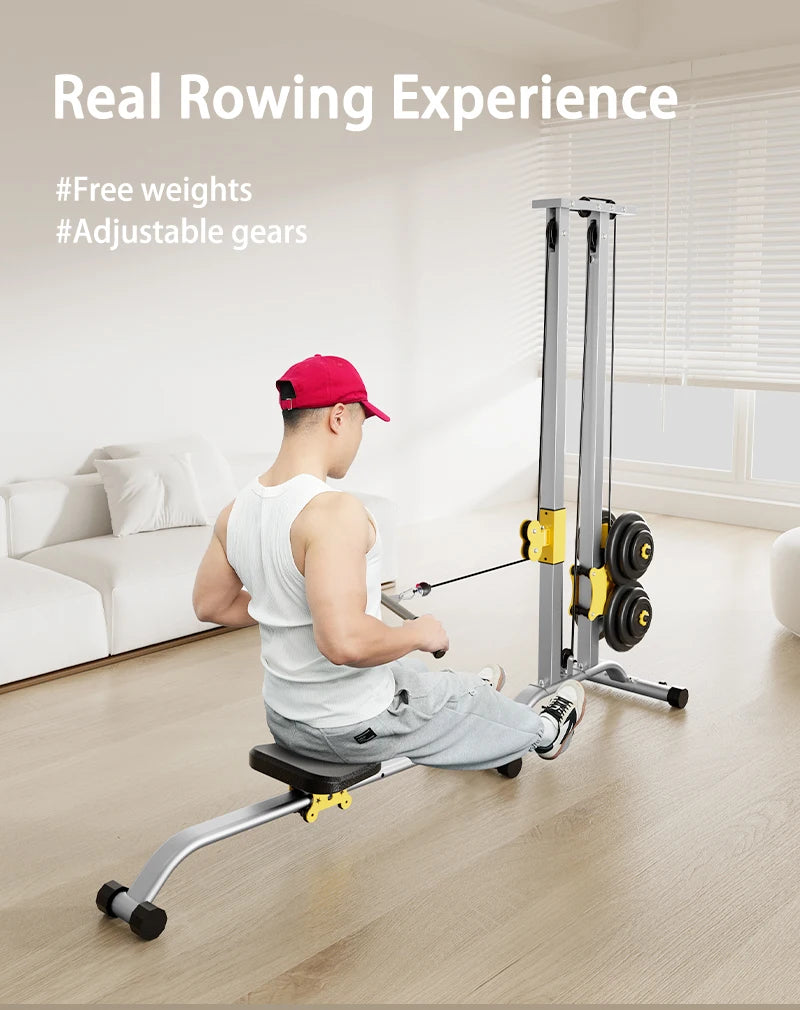 Home Gym LAT Pull Down Machine with High & Low Pulleys Fitness Rowing Machine100KG with LAT and Low Row Bars for Muscle Training