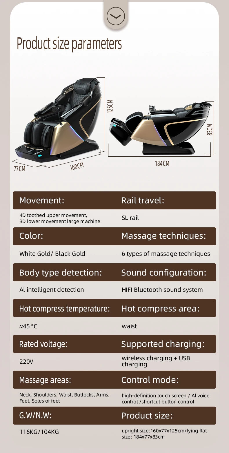 New 4D+4D Massage Chair Full Body Daul Core Zero Gravity Sl-Track Shiatsu Massage Chair with Heat Body Scan Health Check Stretch