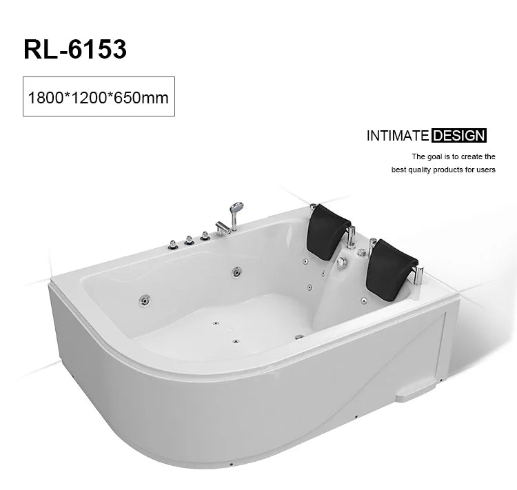 Schwarze Acryl-2-Personen-freistehende Luftstrahl-Massage-Badewanne Whirlpool Intelligente LED-Licht-Spa-Badewanne