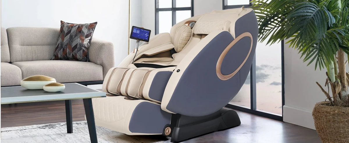 APP-Steuerung 4D-Massagesessel SL-Track Ganzkörper-Shiatsu-Massagesessel Zero Gravity mit Yoga-Stretching-Fußmassageroller
