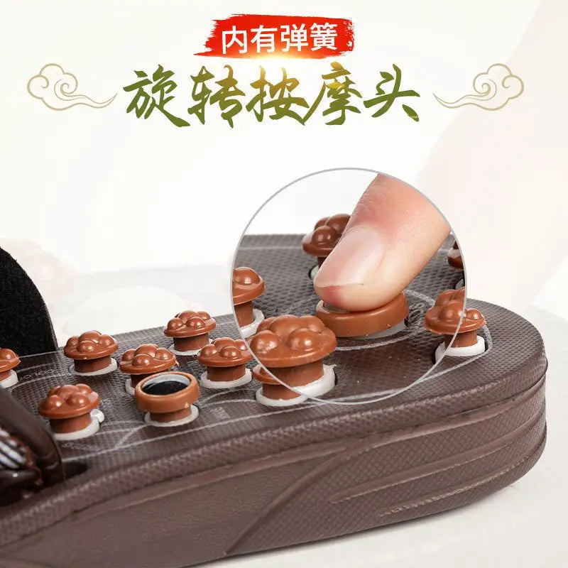 Health care Wooden base acupunture foot massage slippers natural stone acupoint massage slippers
