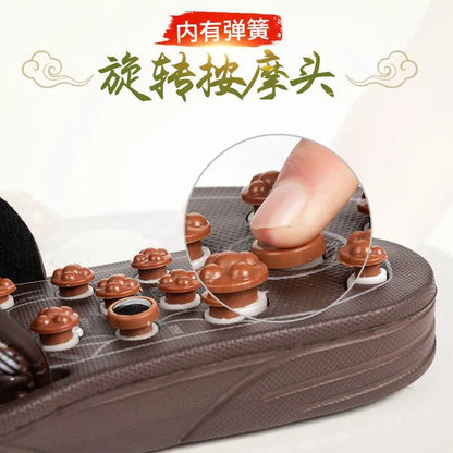 Health care Wooden base acupunture foot massage slippers natural stone acupoint massage slippers