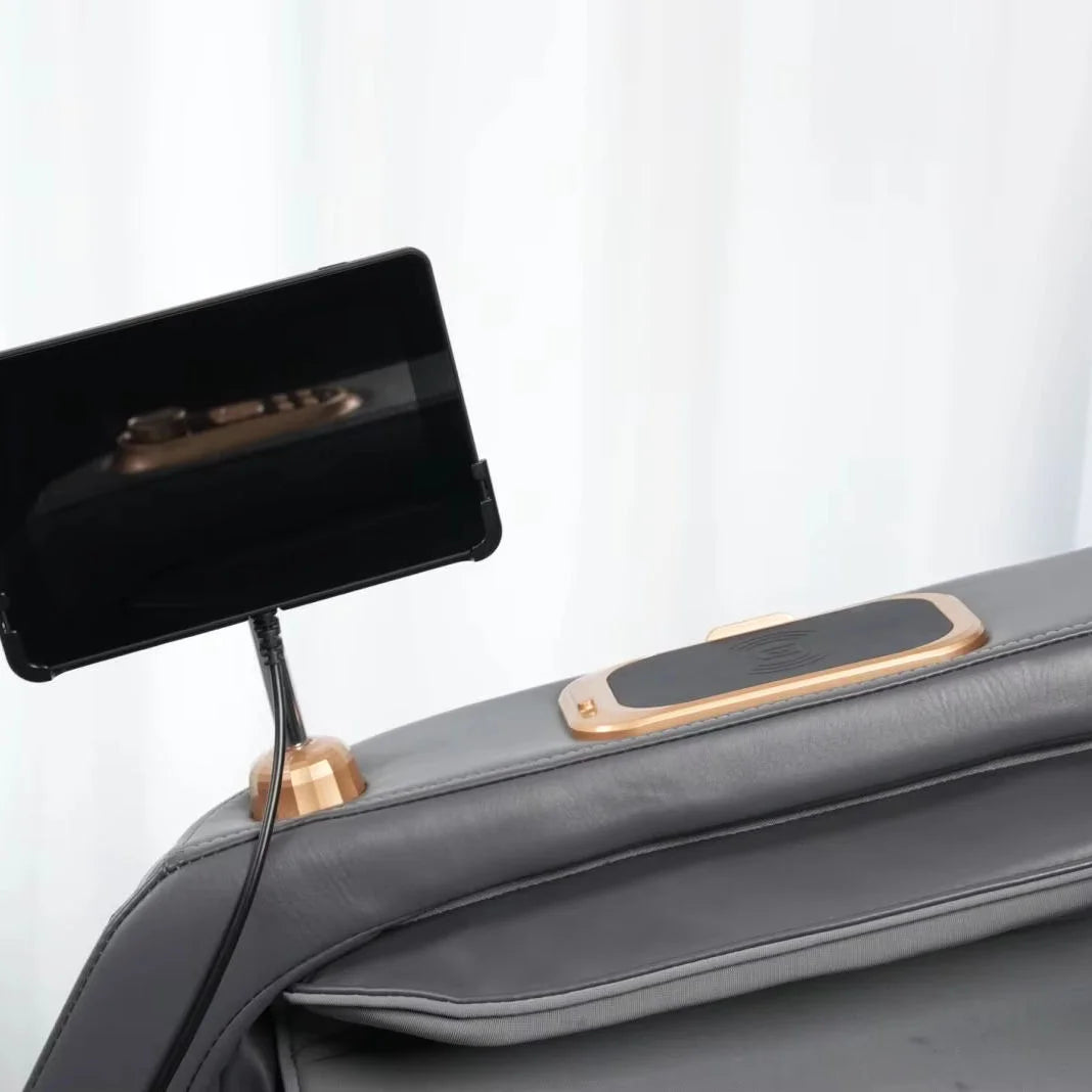 Massagesessel 4D mit Schwerelosigkeit Ganzkörper mit Sprachsteuerung, Rückenheizung, Bluetooth-Lautsprecher, Fuß-4D-Massagesessel