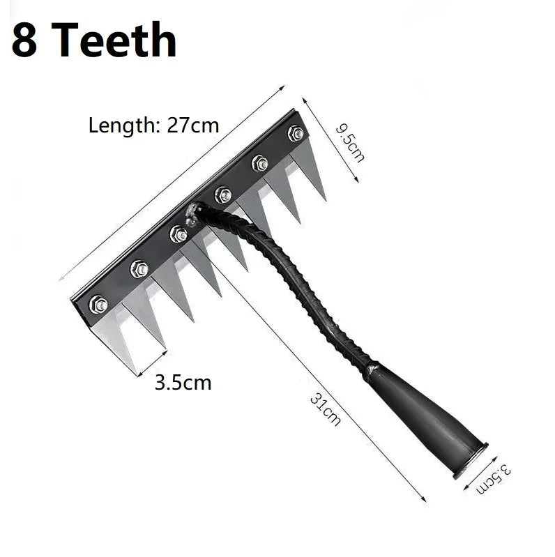 Râteau de désherbage de jardin à 8/7/6/5 dents, houe de jardinage en métal robuste, outil agricole pour le jardinage, désherbage, ameublissement du sol