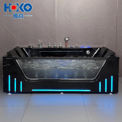 HOKO Schwarzer Indoor-Whirlpool, Spa-Badewanne mit Wasserfall, Massage-Badewanne mit Whirlpool-Düsen, Hydromassage-Badewanne