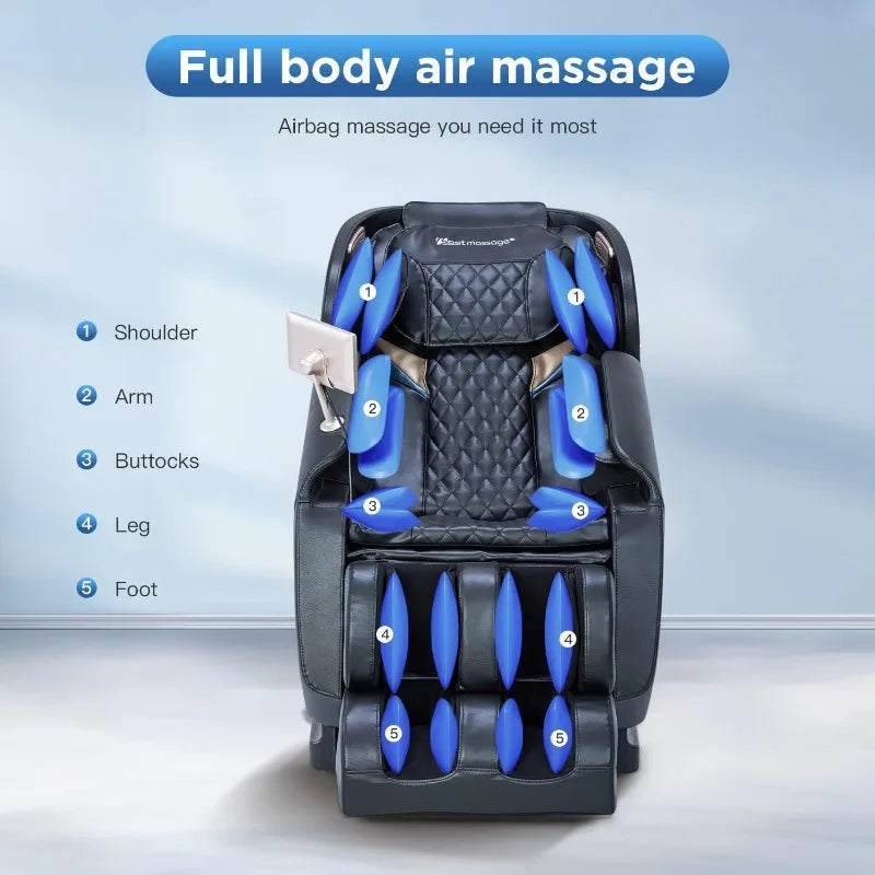 PayLeeHere Ganzkörper-Shiatsu-Massagesessel mit Schwerkraft-, Luftmassagesystem, Wermuttherapie und Bluetooth-Lautsprecher, Schwarz