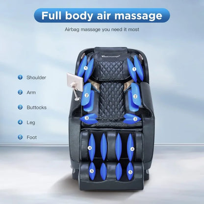 PayLeeHere Ganzkörper-Shiatsu-Massagesessel mit Schwerkraft-, Luftmassagesystem, Wermuttherapie und Bluetooth-Lautsprecher, Schwarz