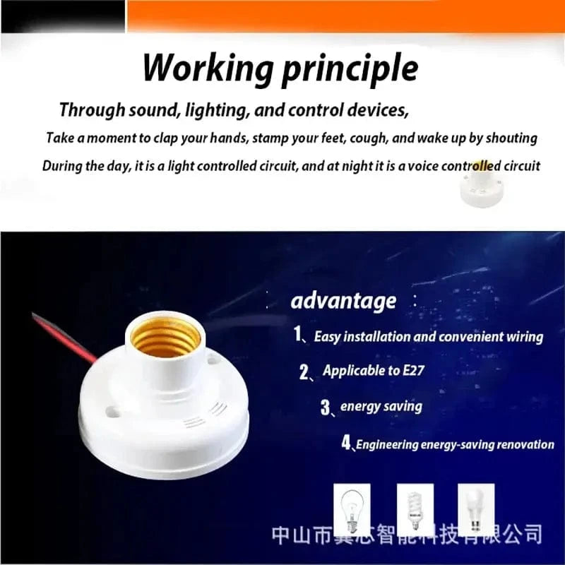 E27 Screw Lamp Base Sound & Voice Control Light Socket with Delay Switch – AC180-240V LED Bulb Holder