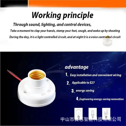 E27 Screw Lamp Base Sound & Voice Control Light Socket with Delay Switch – AC180-240V LED Bulb Holder
