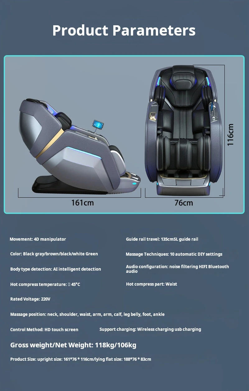 OEM Modern Shiatsu Massager Blood Circulation SL Track Full Body Luxury 4d Ai Zero Gravity Massage Chair