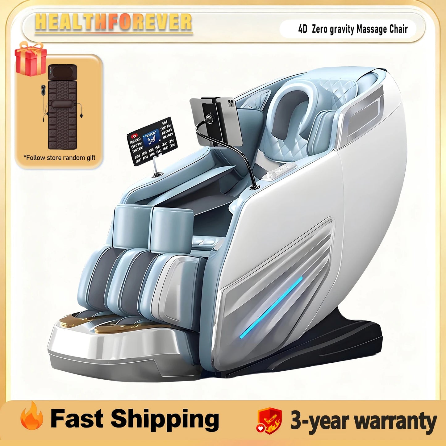 2025 4D-Massagesessel Shiatsu-Massage Ganzkörpermassagesessel Schwerelosigkeit, ausziehbare Fußstütze, SL Track Heizung Airbags, Heizung