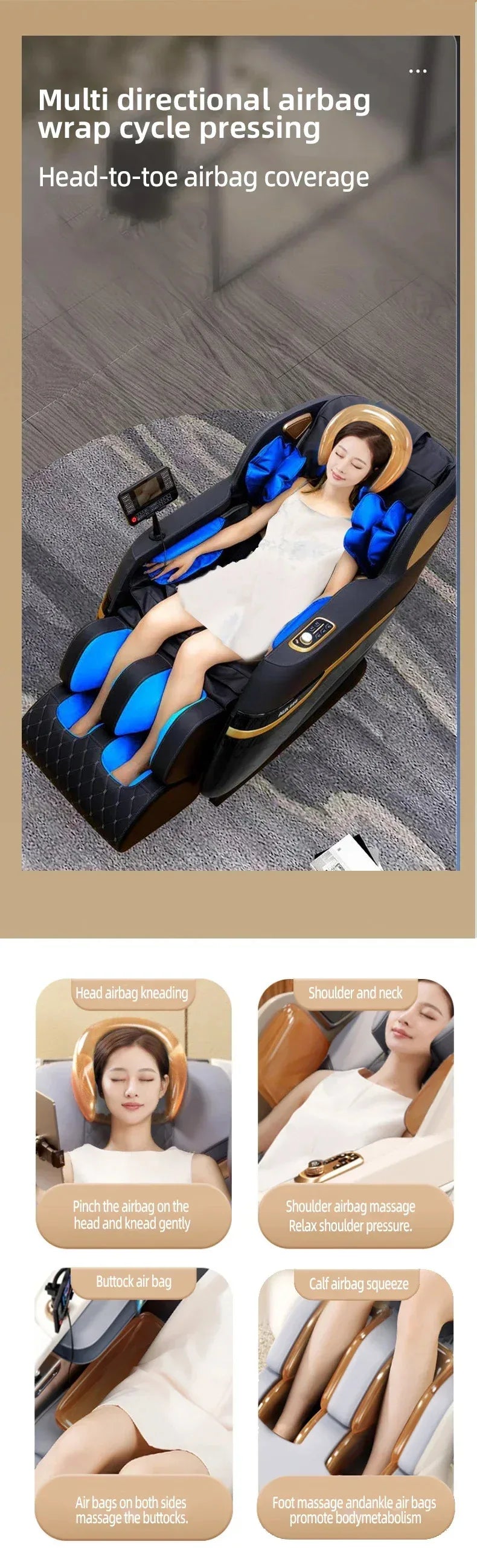 4D SL Track Massagesessel Zero Gravity Relaxsessel Ganzkörper Airbag Massage Sofa Touchscreen Bürostuhl 3 Jahre Garantie Kk
