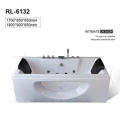 Modern White Acrylic Rectangle Shaped 2-Person Massage Whirlpool Spa Hot Tub Freestanding Drainer for Bathroom Shower Villas