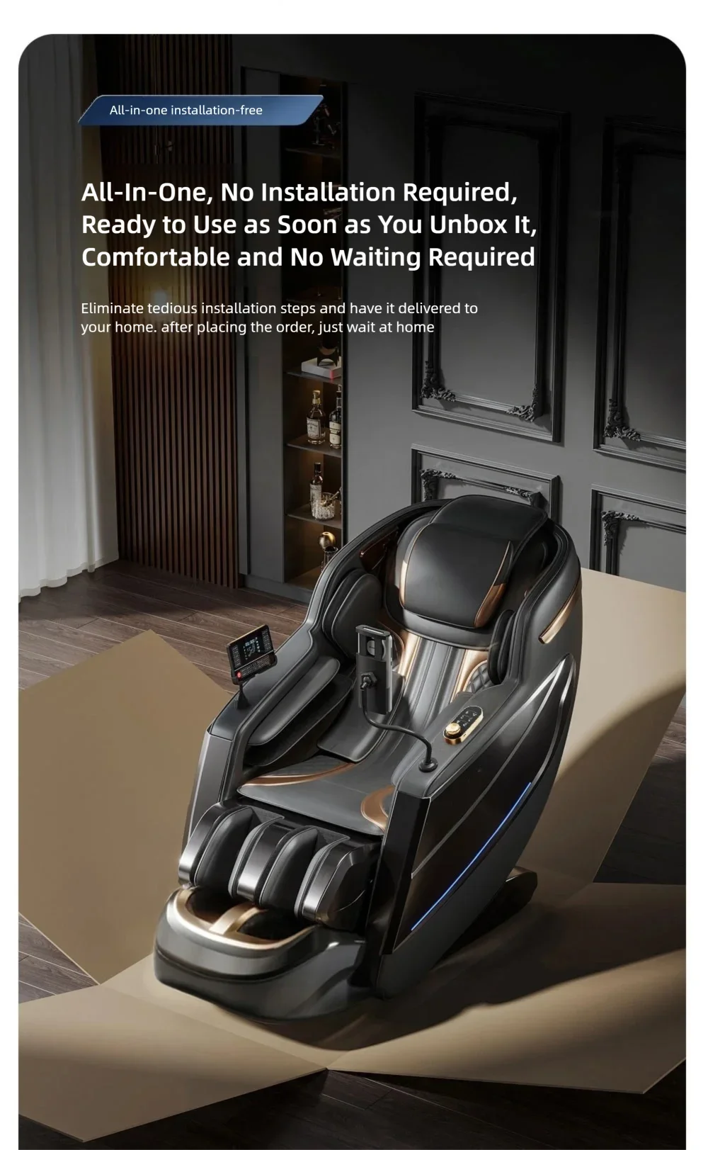 4D Mechanismus Massagesessel Tiefe Thai-Dehnung LCD Touchscreen Wadenrolle Airbag Kompression Kneten Schwerelosigkeit Entspannung