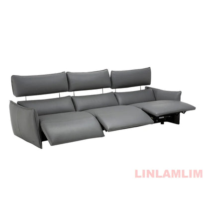 QY Ecksofa mit zwei Motoren, elektrischer Relaxfunktion, echtem Leder und verstellbaren Kopfstützen, L-förmige Eckcouch mit Chaiselongue