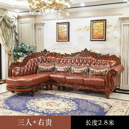 European leather corner high-end left and right concubines American solid wood  living room L-shaped combination sofa