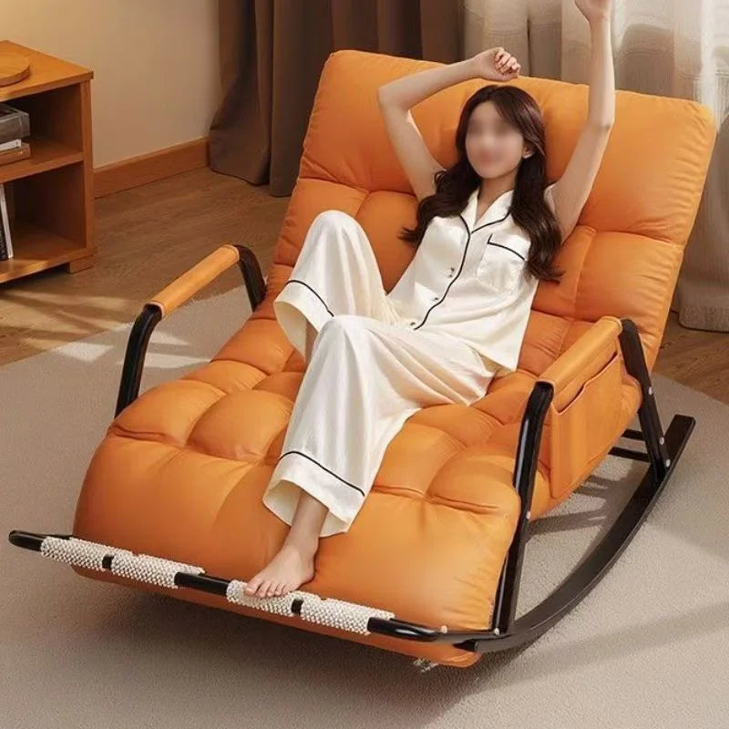Living Room Reclining Rocking Chair Soft Removable Cushion Lounge Chair with Foldable Footrest Modern Home Office Relaxing Chair