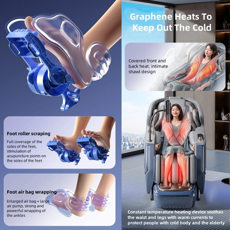 4D Smart Sensory Dual-Movement-SL-Track-Massagesessel, Thai-Stretch, elektrische Beinauflage, Liegesofa, Zero Gravity, Home-Office-Sessel