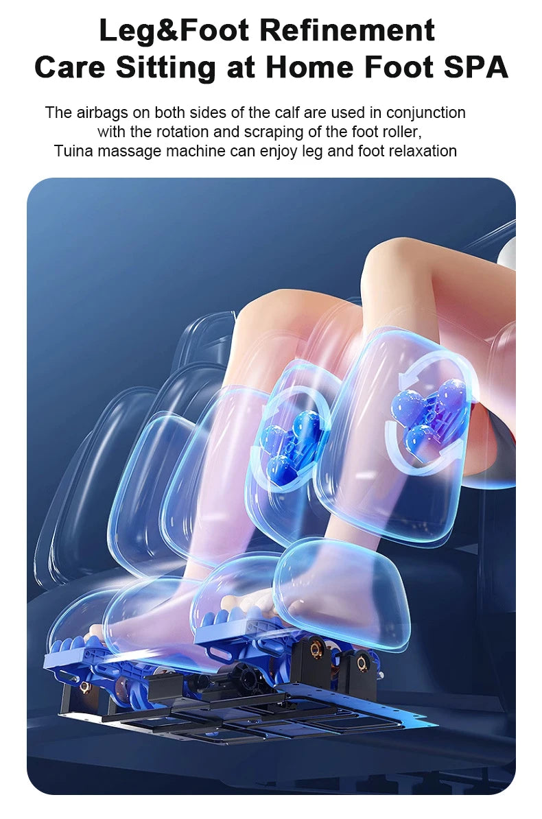 Ergonomischer Zero-Gravity-Massagesessel, Shiatsu-Technologie, Ganzkörper-Airbags, Fußrollen, Wadenkneten, Bluetooth, Wohnkomfort