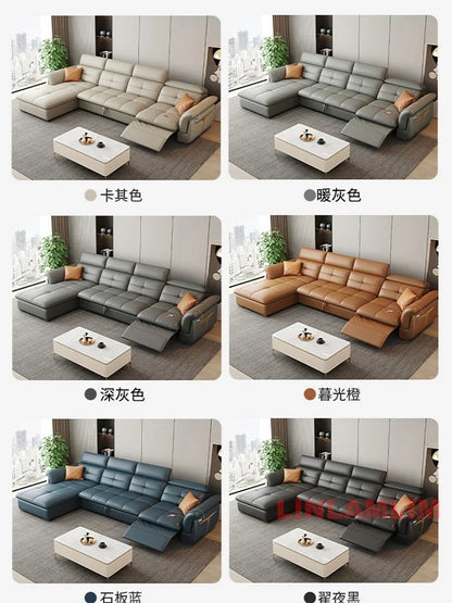 Modernes elektrisches Schlafsofa mit verstellbarer Rückenlehne, L-förmiges, multifunktionales italienisches Echtleder-Sofa