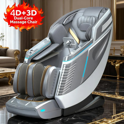4D+3D-Massagesessel Ganzkörper-Massagesessel mit Schwerelosigkeitsfunktion, SL-Track, Shiatsu-Massage, Bodyscan, Fußrollen, Dehnfunktion, Heizfunktion