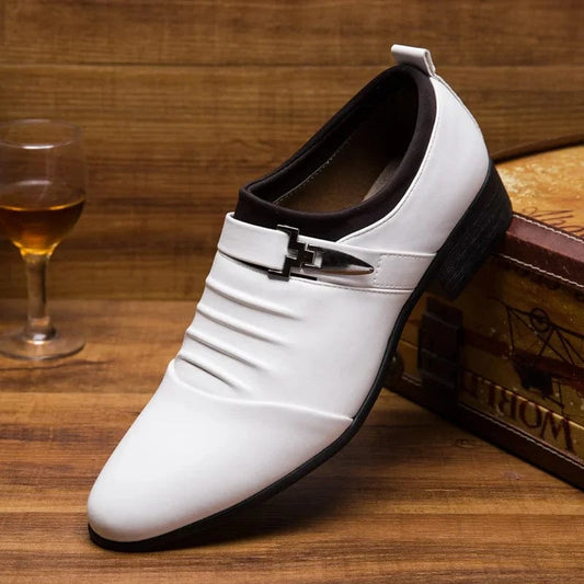 Herren-Business-Slipper aus weißem Leder mit spitzer Zehenpartie (Größen 38–48)