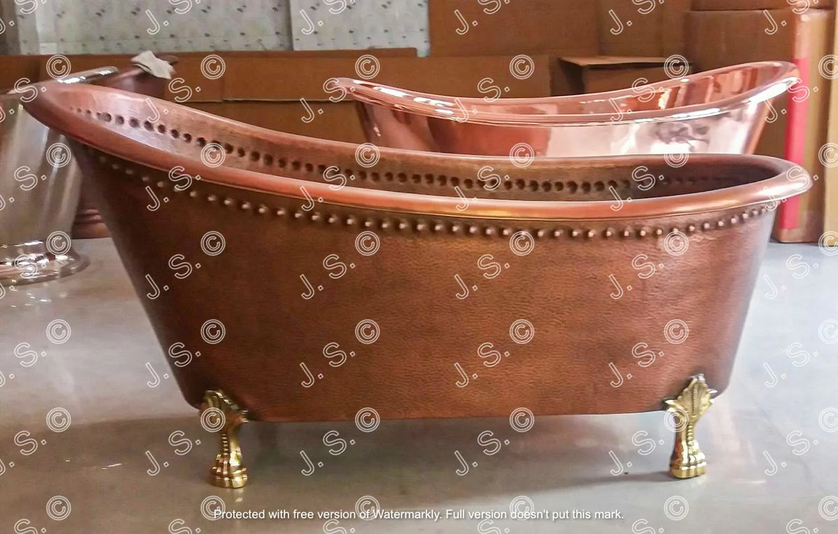 Grün Patiniertes Antik-Finish Freistehende Badewanne aus Kupfer Hochwertige handgefertigte elegante Standfuß-Badewanne