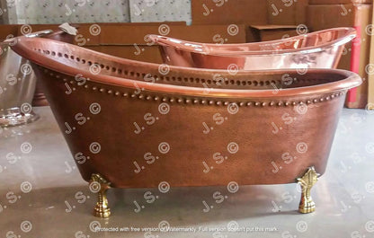 Grün Patiniertes Antik-Finish Freistehende Badewanne aus Kupfer Hochwertige handgefertigte elegante Standfuß-Badewanne