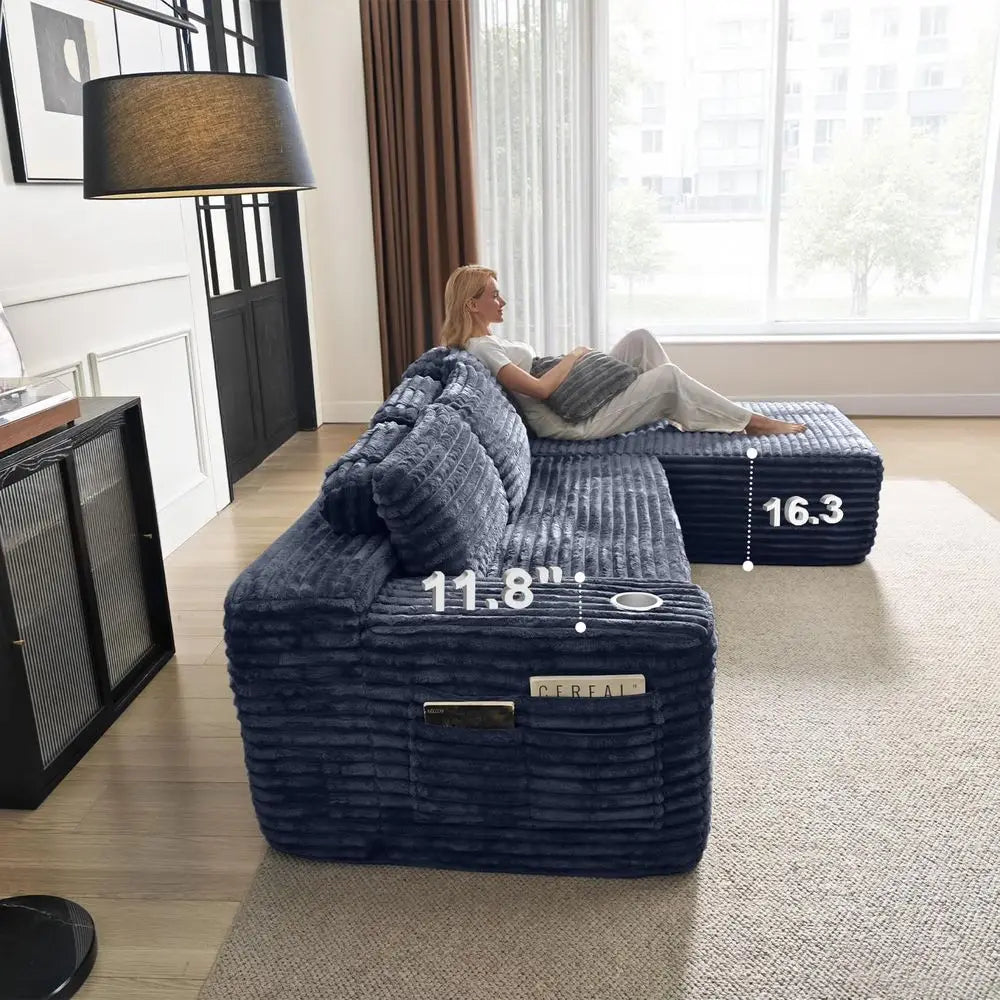 Cloud-Ecksofa mit L-förmiger Chaiselongue, modernes modulares Sofa mit tiefer Sitzfläche, integriertem Getränkehalter und Aufbewahrungstasche für das Wohnzimmer