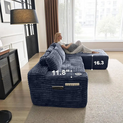 Cloud-Ecksofa mit L-förmiger Chaiselongue, modernes modulares Sofa mit tiefer Sitzfläche, integriertem Getränkehalter und Aufbewahrungstasche für das Wohnzimmer