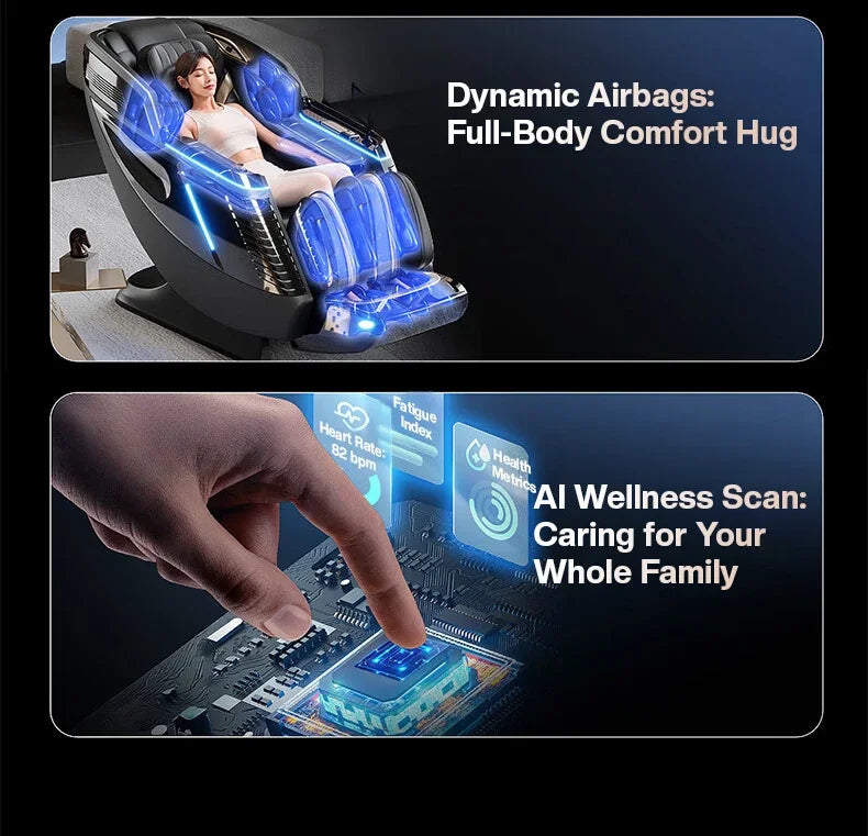 4D+3D-Massagesessel Ganzkörper-Massagesessel mit Schwerelosigkeitsfunktion, SL-Track, Shiatsu-Massage, Bodyscan, Fußrollen, Dehnfunktion, Heizfunktion