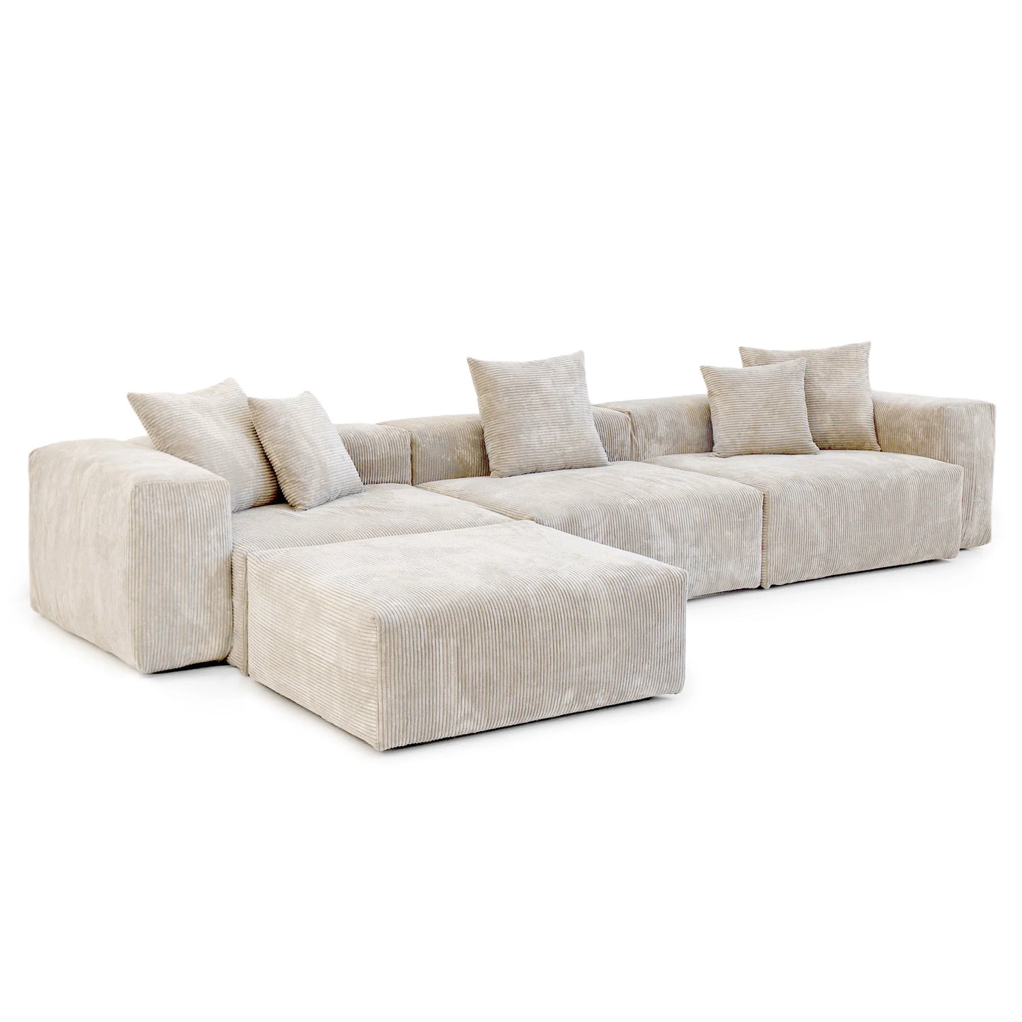 Sdorens 141.73'' L Shape Sectional Sofa Corduroy Fabric Couches Oversized 3 Seater Couch with 1 Ottomans for Living Room Set