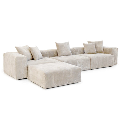 Sdorens 141.73'' L Shape Sectional Sofa Corduroy Fabric Couches Oversized 3 Seater Couch with 1 Ottomans for Living Room Set