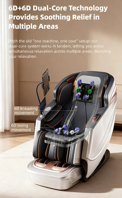 3 Jahre Garantie Elektrischer Massagesessel Intelligente Sprachsteuerung Kneten 6D+6D Dual Core Ganzkörperairbag Zuhause 3D Thai Stretch