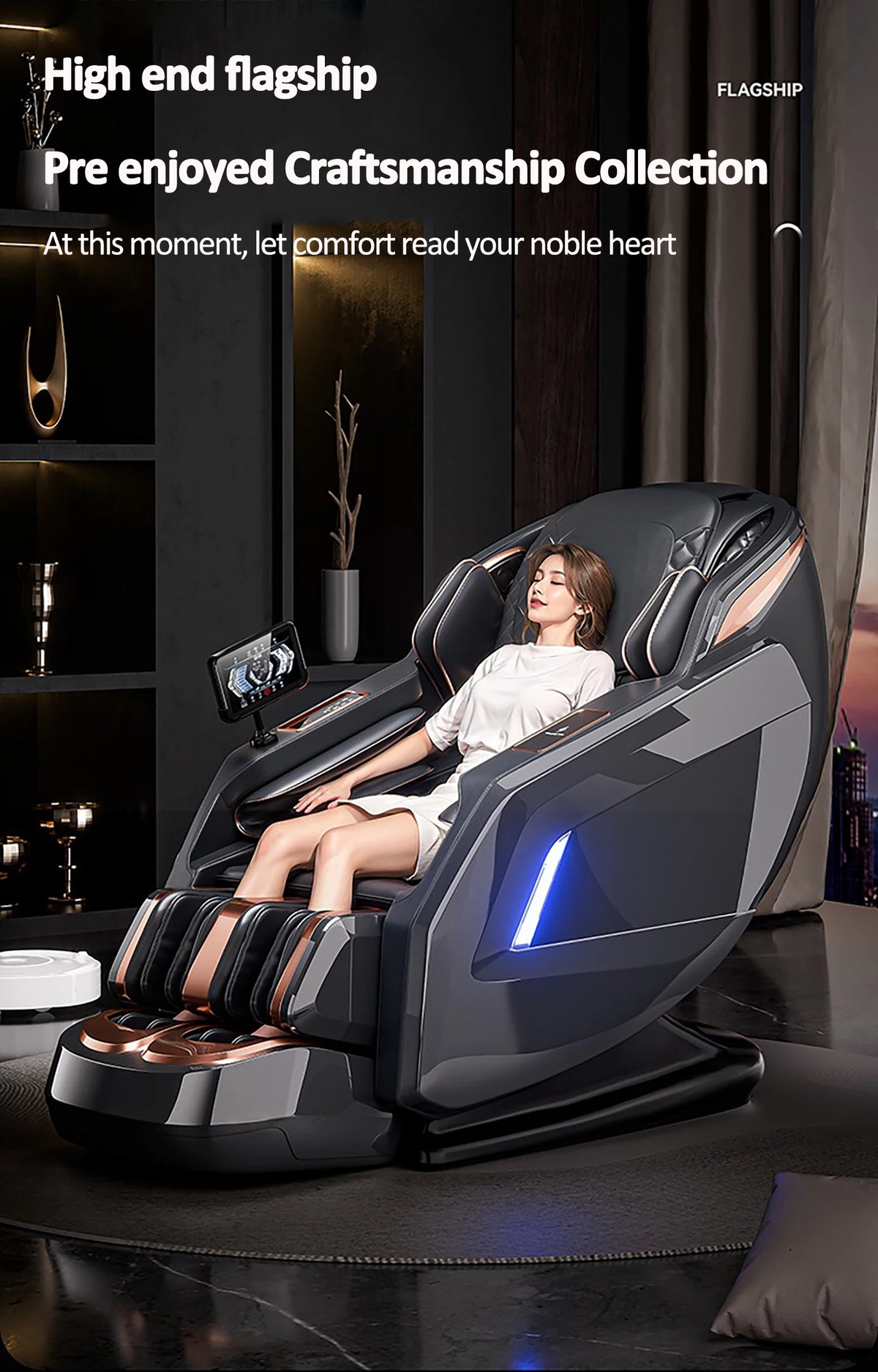Luxuriöser elektrischer 4D-Massagesessel Zero Gravity SL-Track & Wärmetherapie Ganzkörper-Airbag Yoga Stretching Shiatsu-Liegesessel Massage